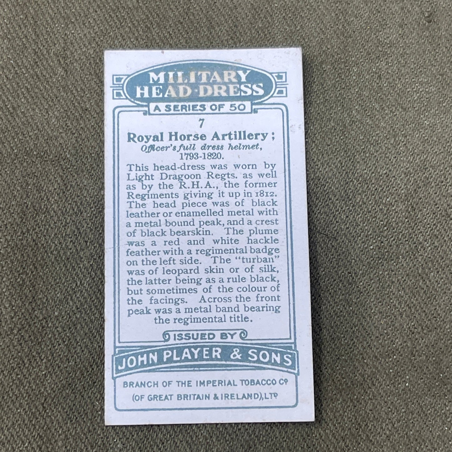 John Player & Sons Military Headdress Cigarette Cards 1931