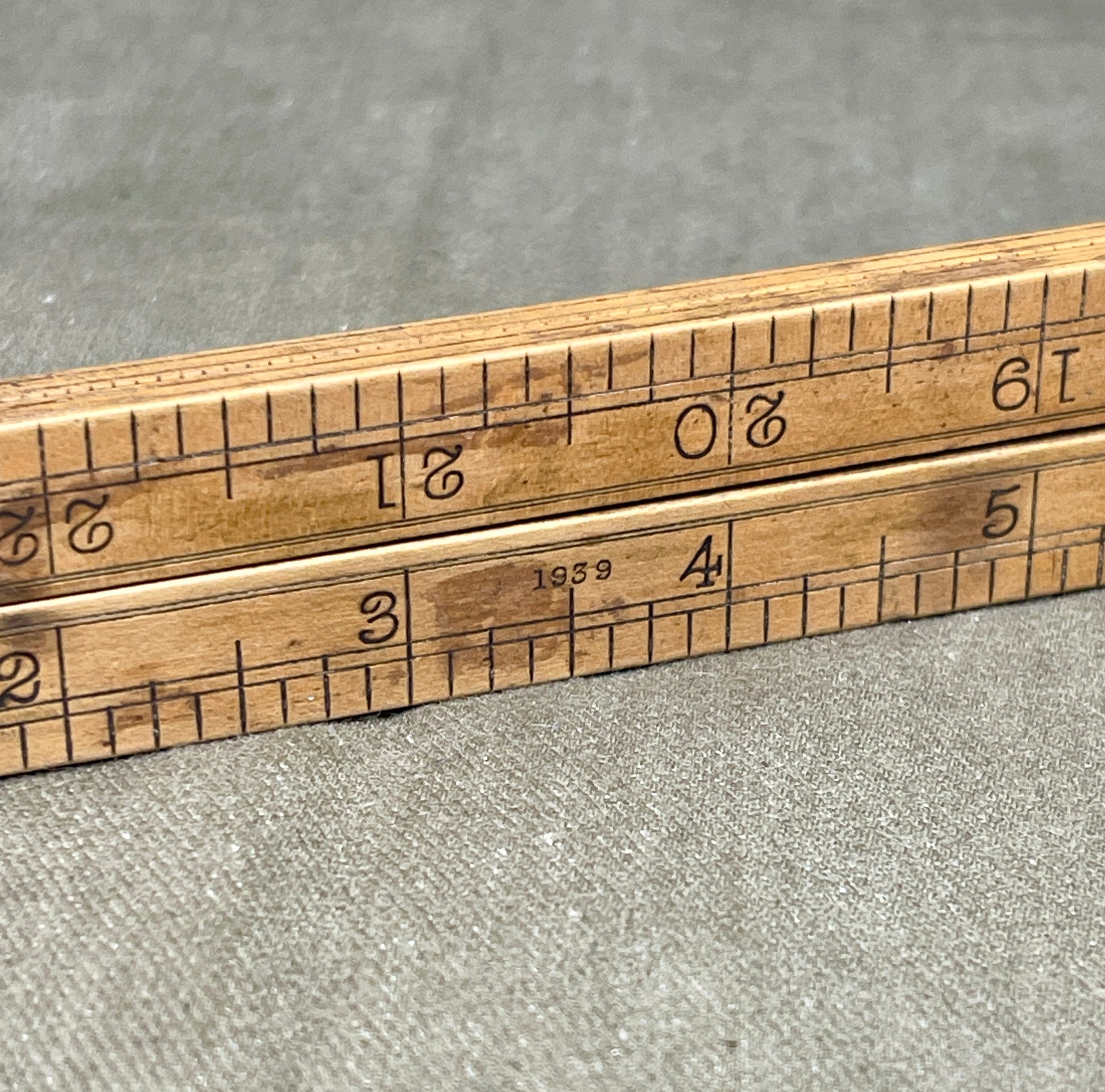 Shop the 1939-dated Rabone No.1375 Boxwood Yard Ruler. A rare, warranted folding ruler made in England—perfect for collectors, woodworkers, and vintage tool lovers.