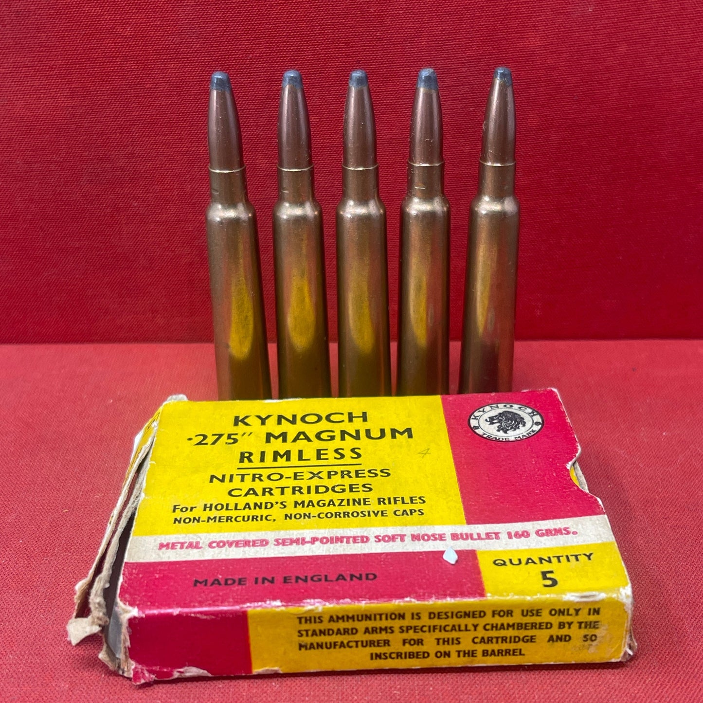 5 x INERT .275 Magnum Kynoch Rimless Cartridge