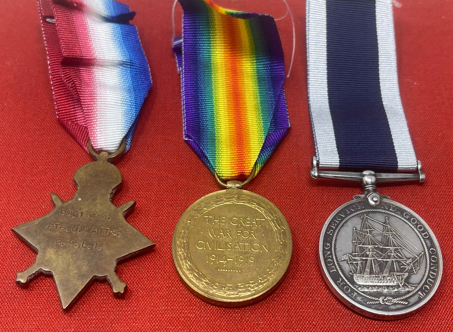 WW1 Trio  RMLI British War Medal Victory Medal Royal Navy LSGC