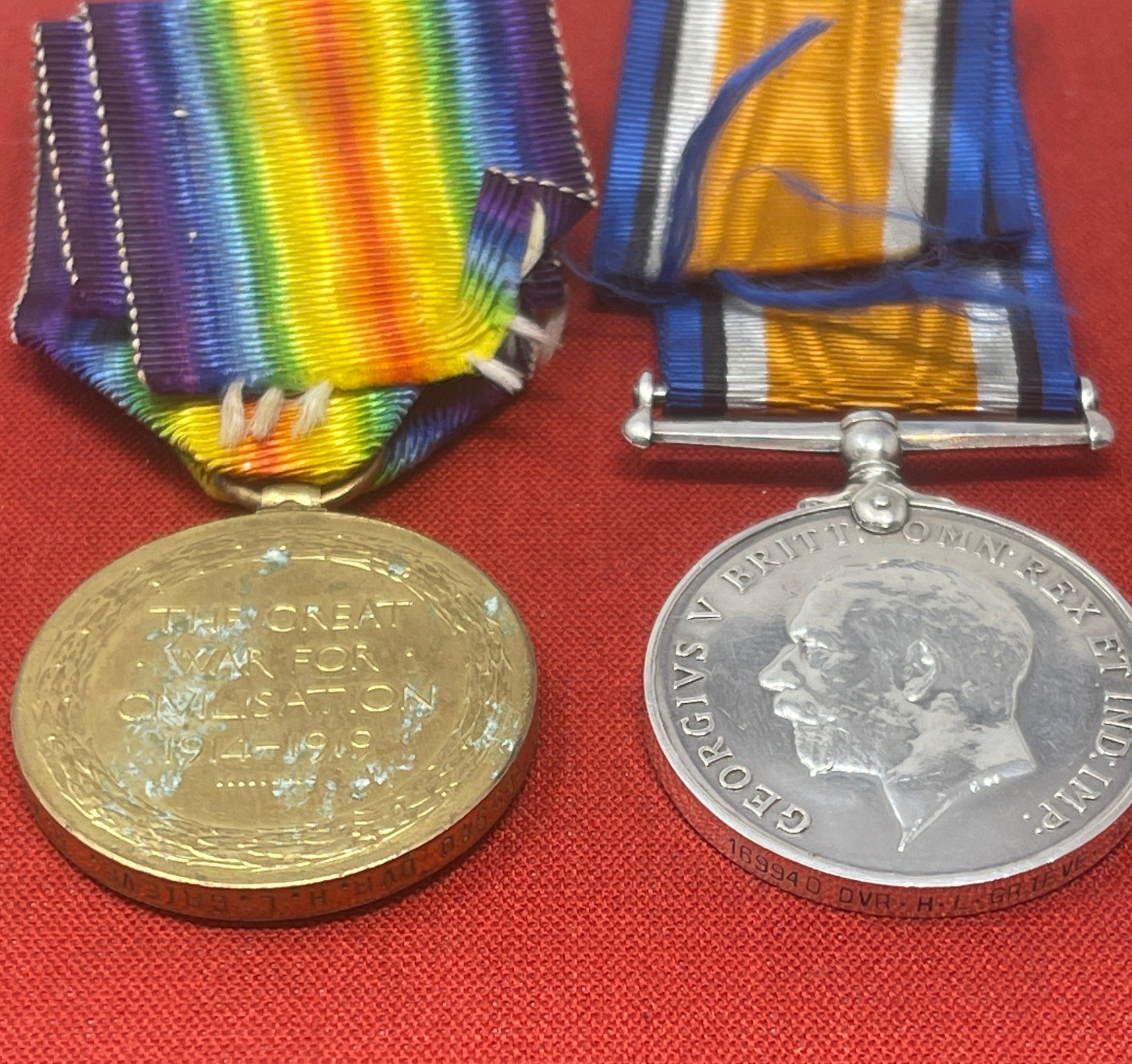 WW1 Pair  RA British War Medal Victory Medal