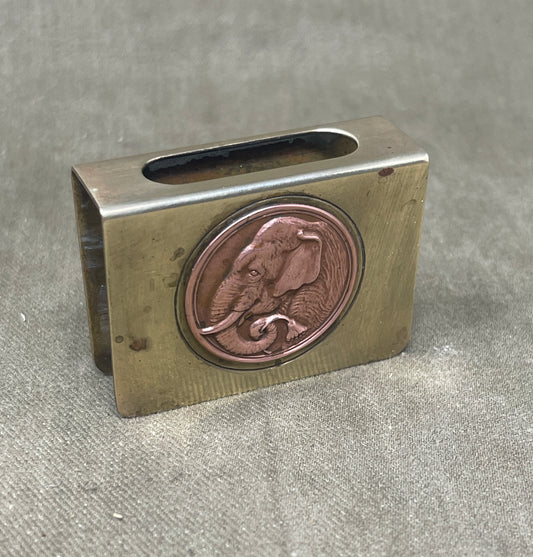 Brass match box holder elephant copper image with Rudyard kipling quote