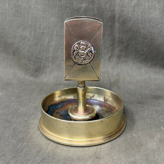 WWI Trench Art Ashtray – 1915 18-Pdr Shell Case, .303 Mk VII & French Coin
