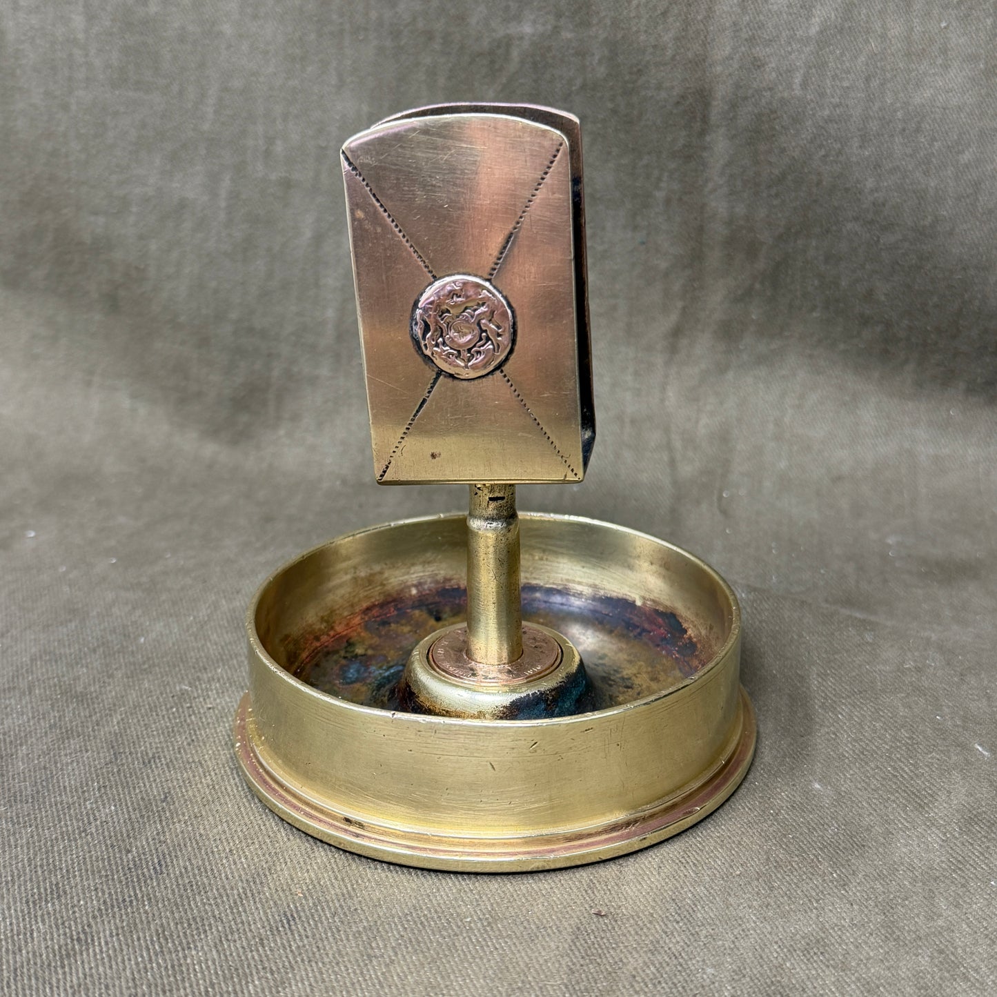 WWI Trench Art Ashtray – 1915 18-Pdr Shell Case, .303 Mk VII & French Coin