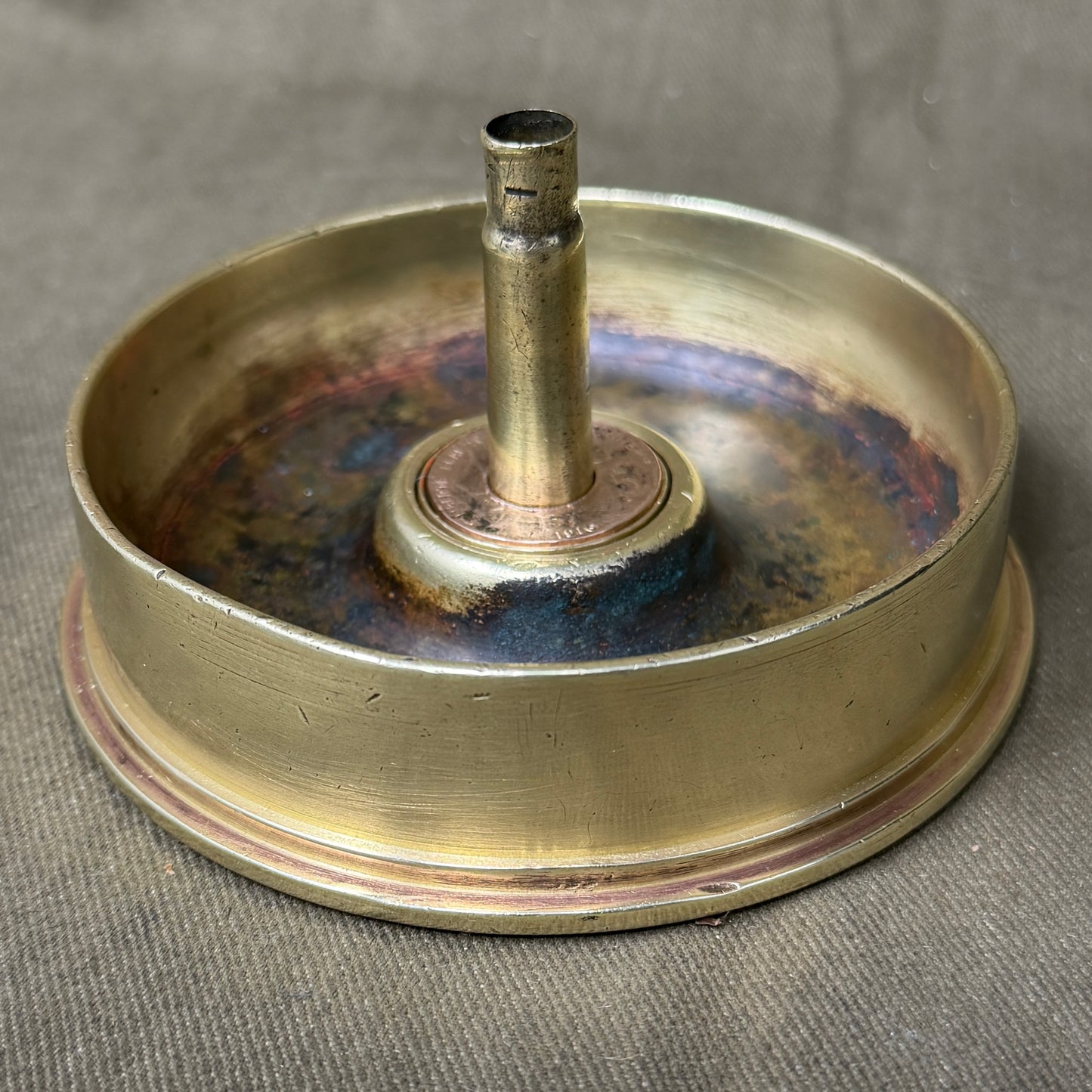 WWI Trench Art Ashtray – 1915 18-Pdr Shell Case, .303 Mk VII & French Coin