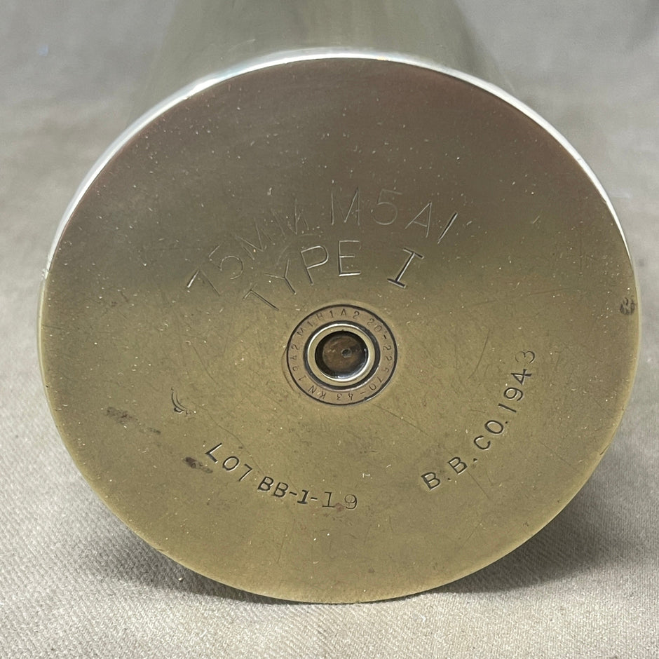US 75mm M5A1 Type 1 Howitzer Shell Case 1943 Dated B.B.Co