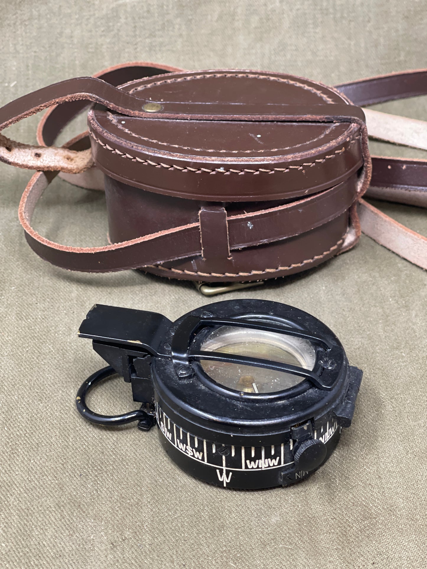 WWII British Prismatic Compass & Leather Case