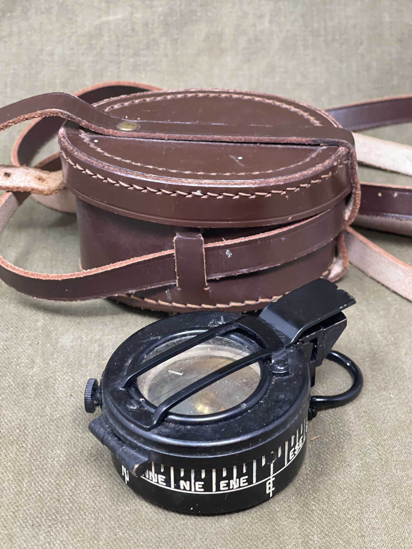 WWII British Prismatic Compass & Leather Case