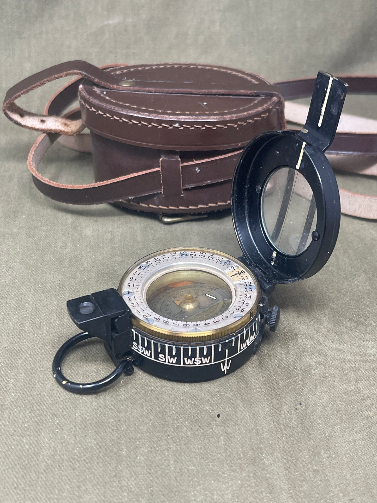 WWII British Prismatic Compass & Leather Case