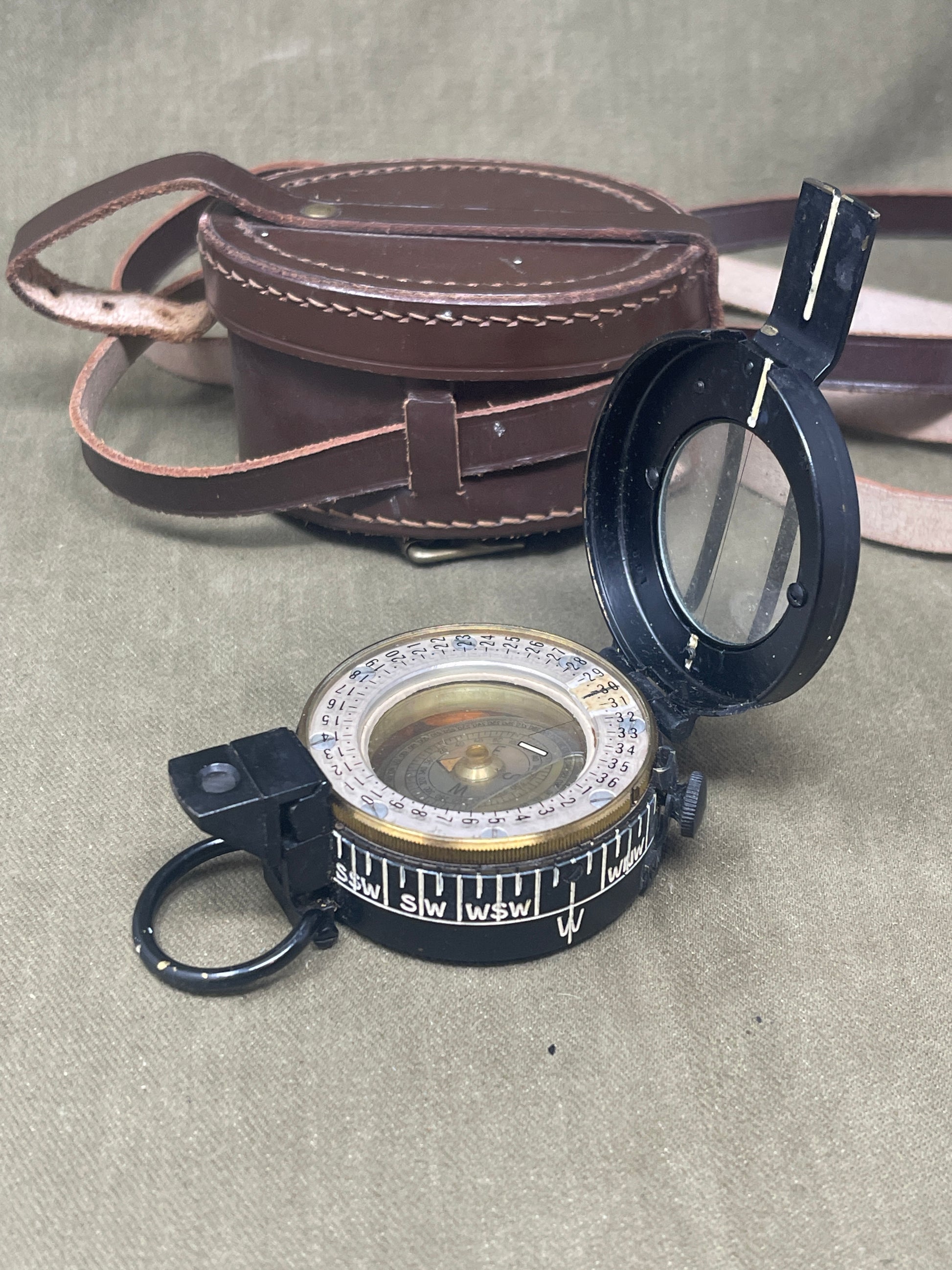 WWII British Prismatic Compass & Leather Case