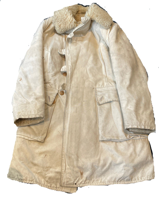 Swedish Army Canvas and Sheepskin Coat Labled SPAA Helmslojd Akta Chromnappa, Crow And PS To Flap