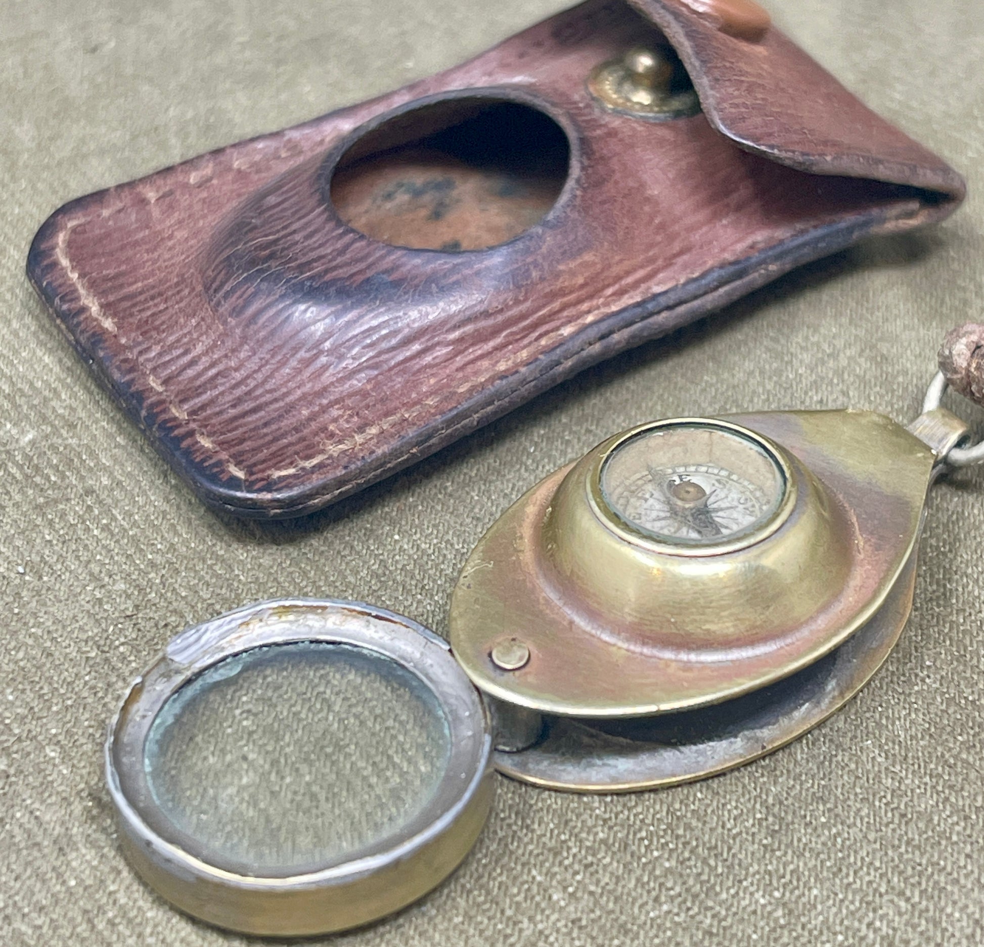 Pathfinder Compass With Magnifying Glass In Original Leather Case