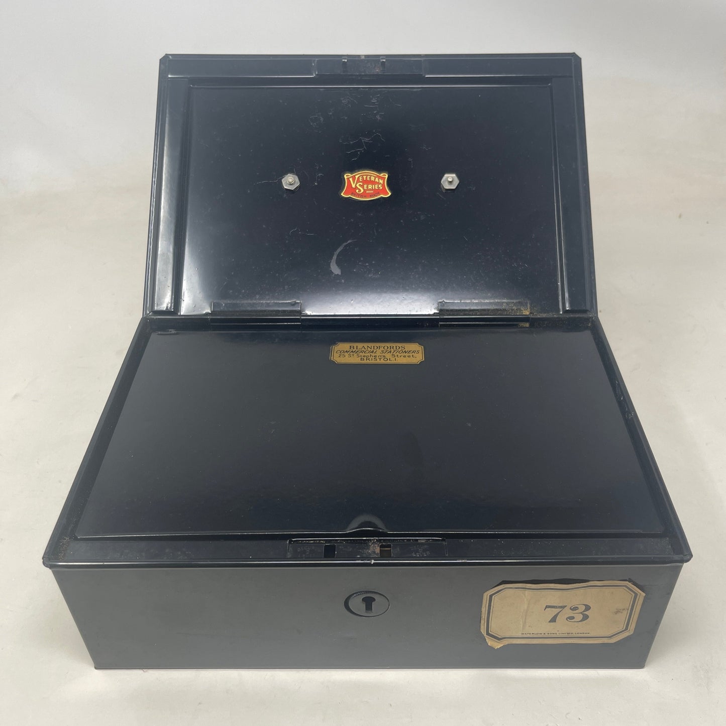 Vintage Waterlow & Sons London Black Deed Tin Trunk Safety Deposit Box sm34