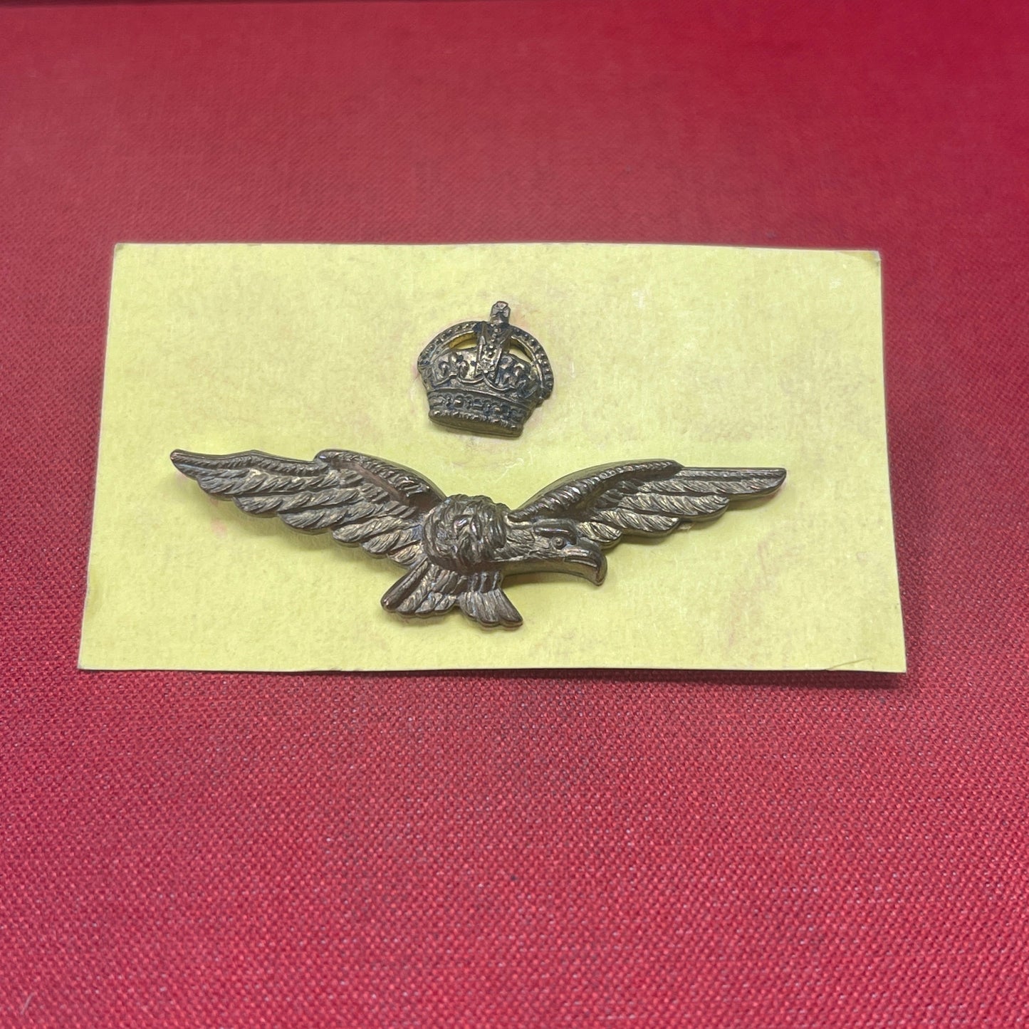 Royal Air Force Officer's Side-Hat Badge (2-Part) Brass Issue with King George VI Crown. Air Force Badge