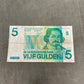 This selection of vintage Dutch Guilder banknotes from the 1960s and 1970s includes denominations of 5, 10, and 25 Gulden, each showcasing distinctive Dutch design and cultural heritage. Issued by De Nederlandsche Bank, these notes feature iconic imagery such as the statue of Erasmus (ƒ5), Baruch Spinoza (ƒ10), and Michiel de Ruyter (ƒ25), reflecting the country’s historical and intellectual legacy. Printed in bold colours and artistic styles, these notes are no longer in circulation, having been replaced b