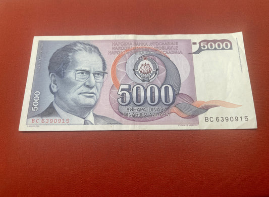 Yugoslavia 5000 Dinara banknote dated 1985
