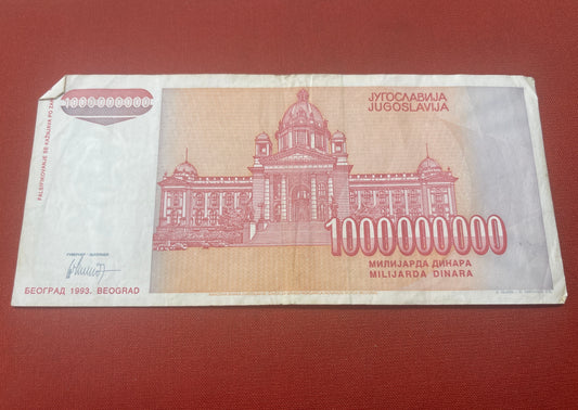 Socialist Republic of Yugoslavia 1963 - 1992 1000000000 Dinara