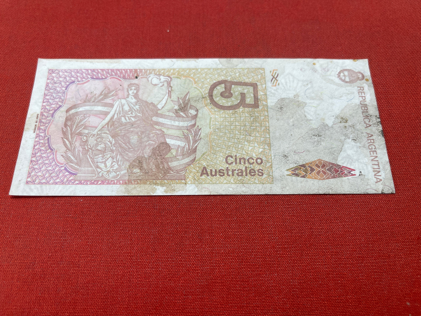 Banco Central Argentina 5 Cinco Australes Serial 60828951A