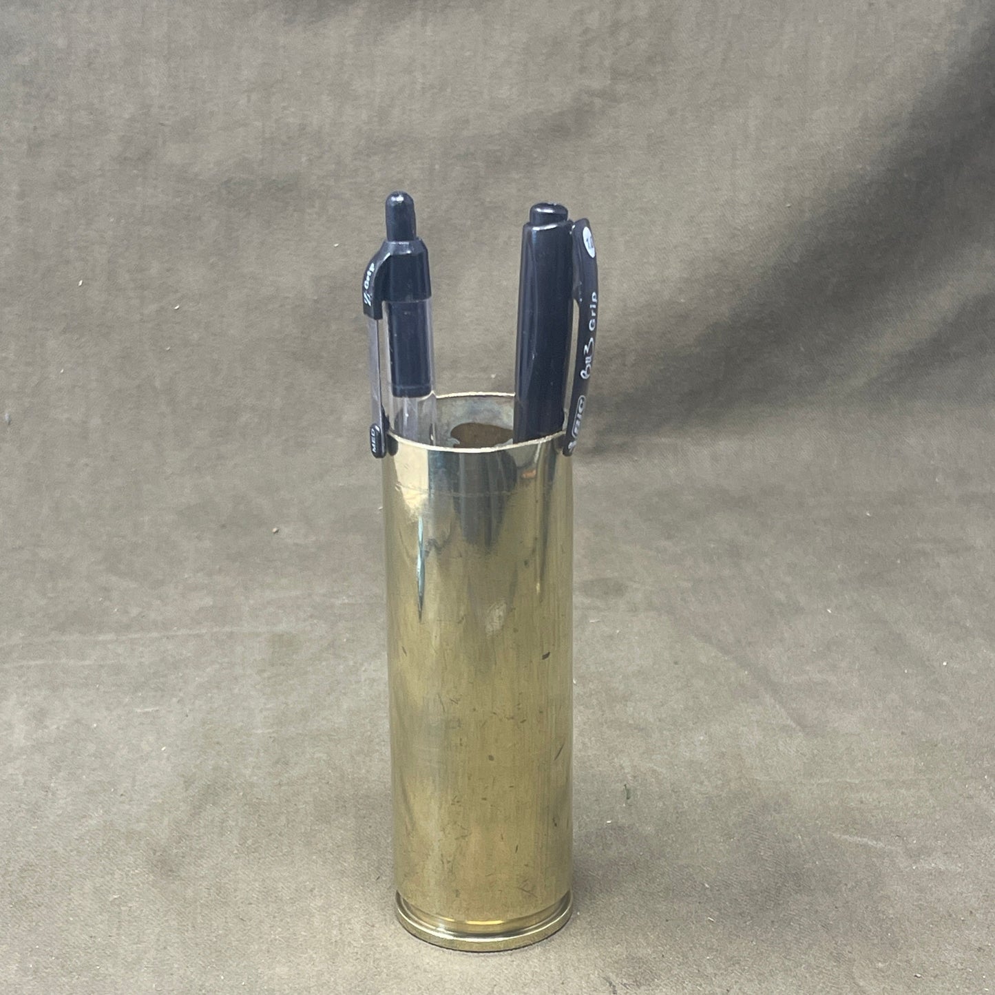 British 30mm AFV CBrass CArtridge Case , cut down to make a Pen Holder