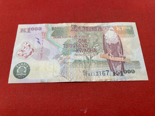 Bank of Zambia 1000 Kwacha Serial EU/03 0113167