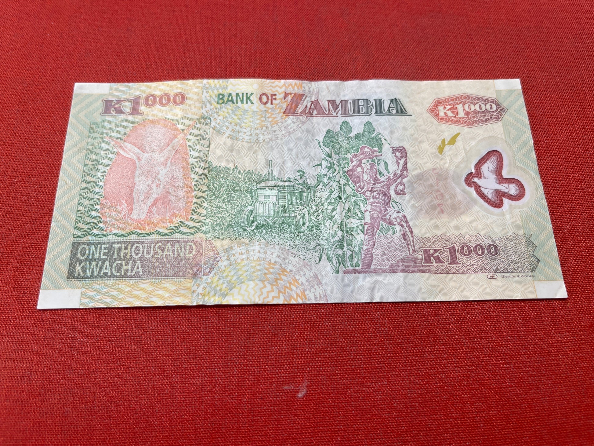 Bank of Zambia 1000 Kwacha Serial EU/03 0113167