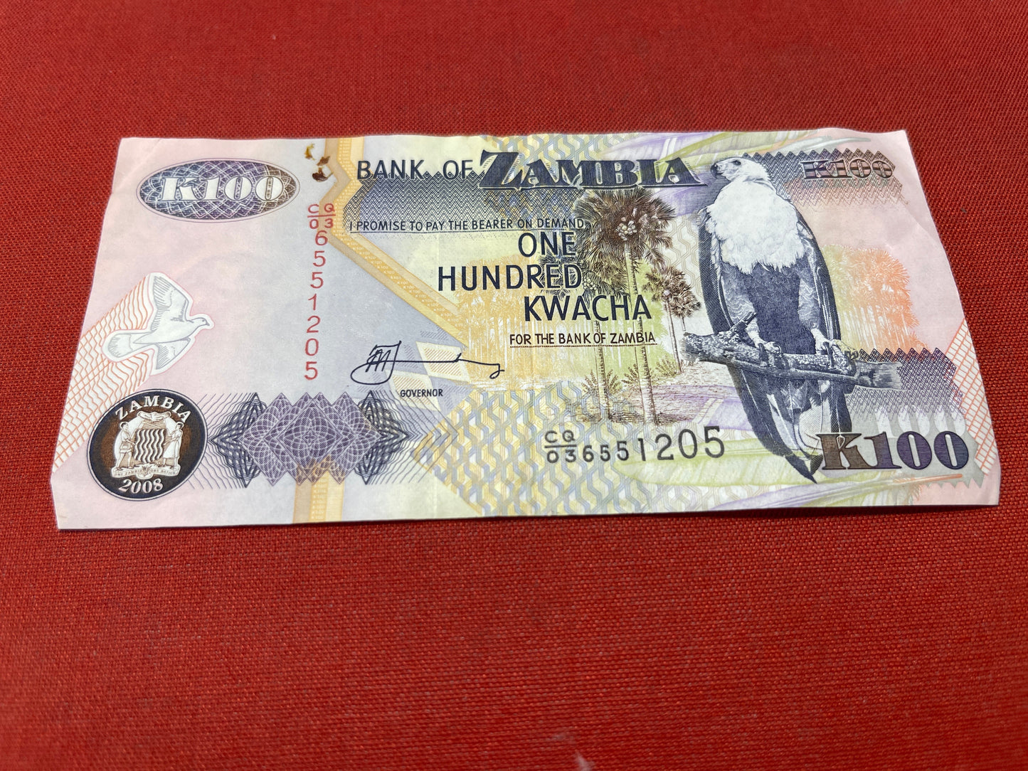  Bank of Zambia 100 Kwacha Serial JK/03 8923270