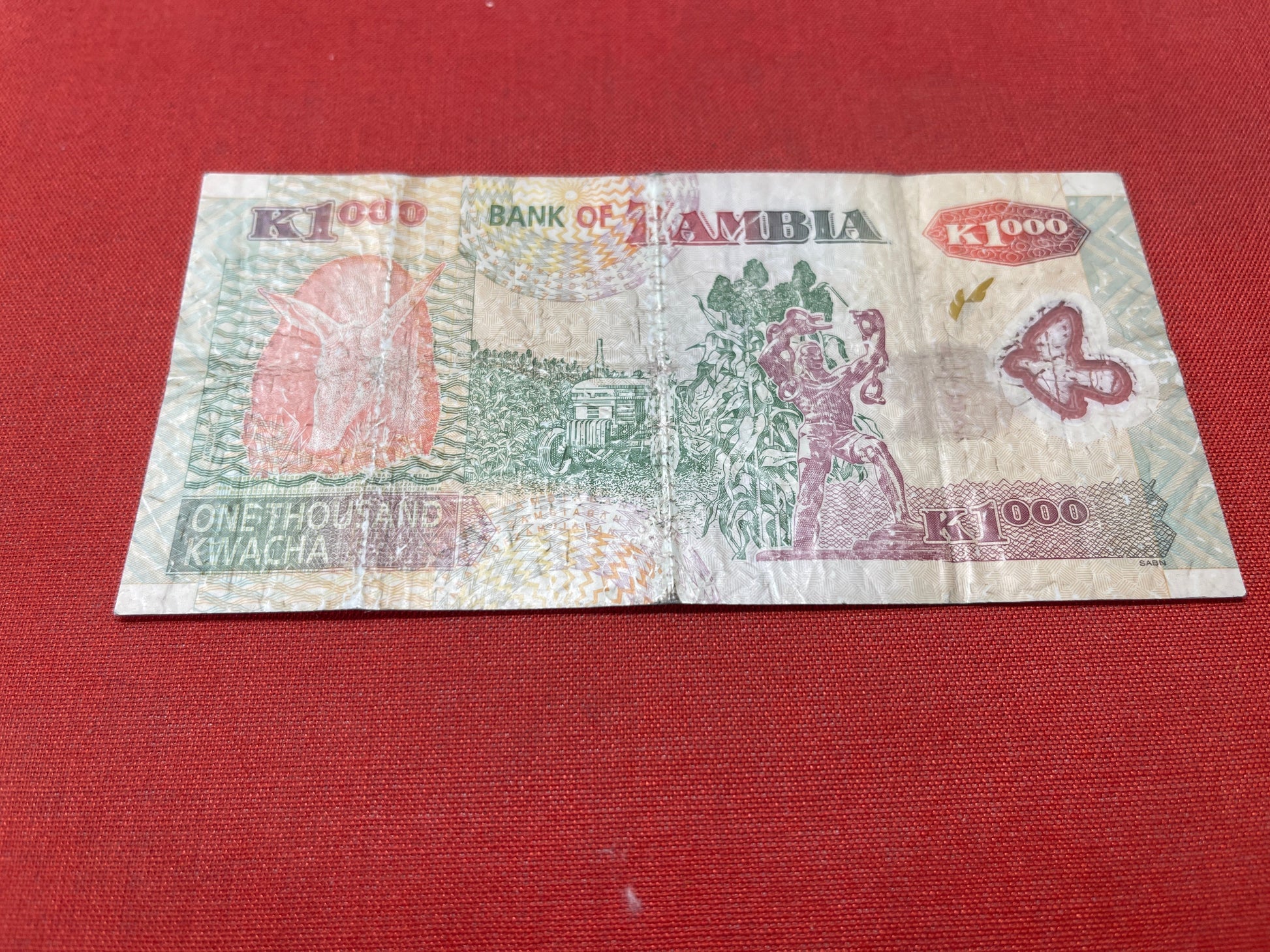 Bank of Zambia 1000 Kwacha Serial EU/03 0113167