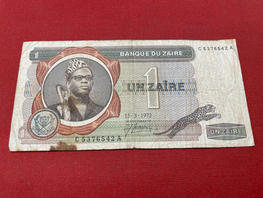 Bank of Zaire 1 Unzaire Serial C5376542A