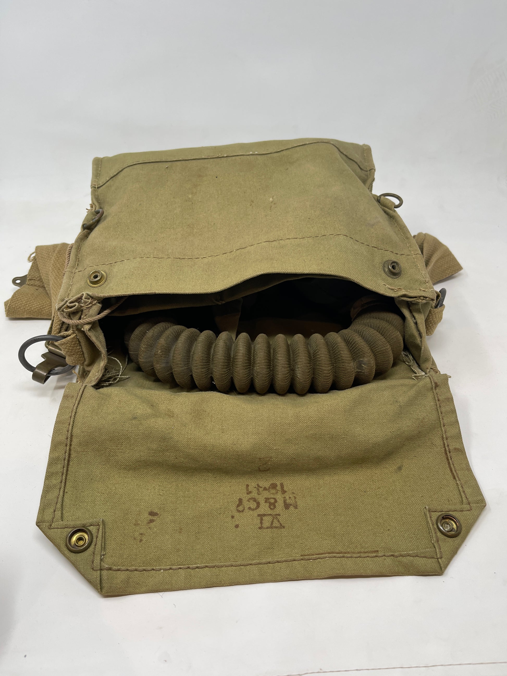 British General Service Respirator (GSR) gas mask inside of case