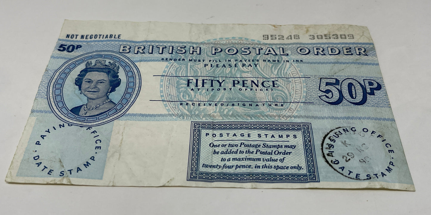 British QE2 British Postal Order 50p