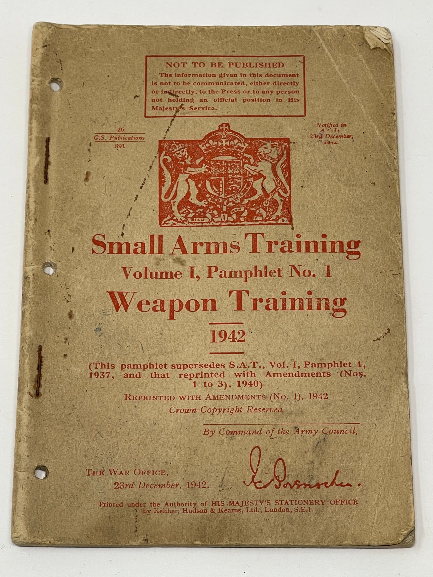 Pamphlet No1 Weapon Training Fast & Secure UK Shipping | TJ's Militaria