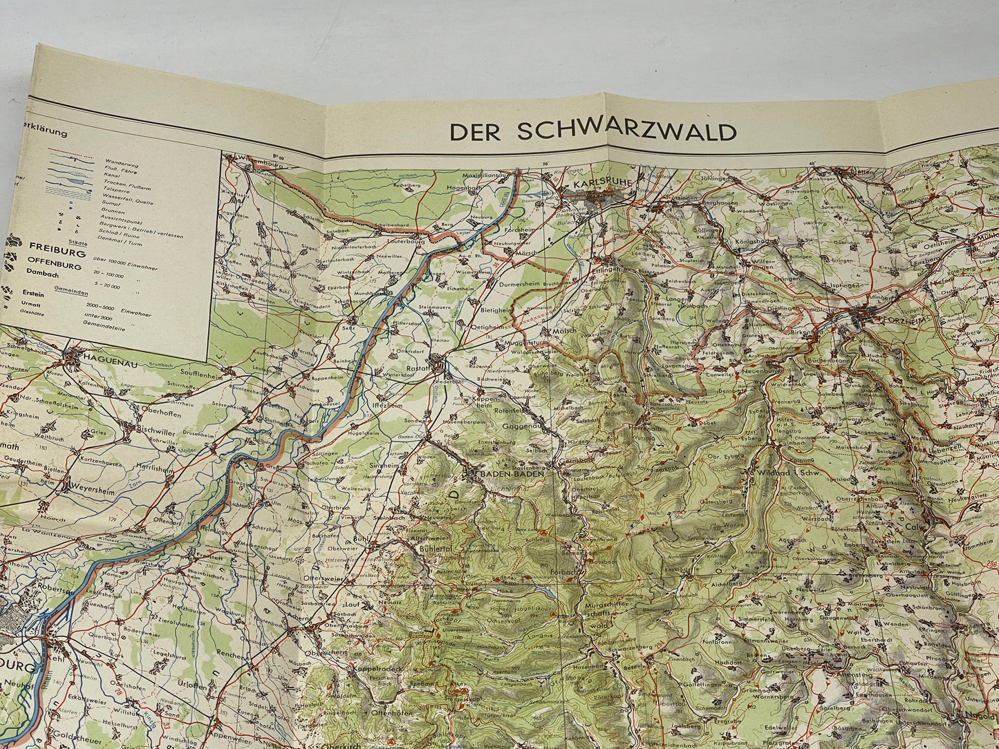 close up image of open 1948 Dated German Map Black Forest