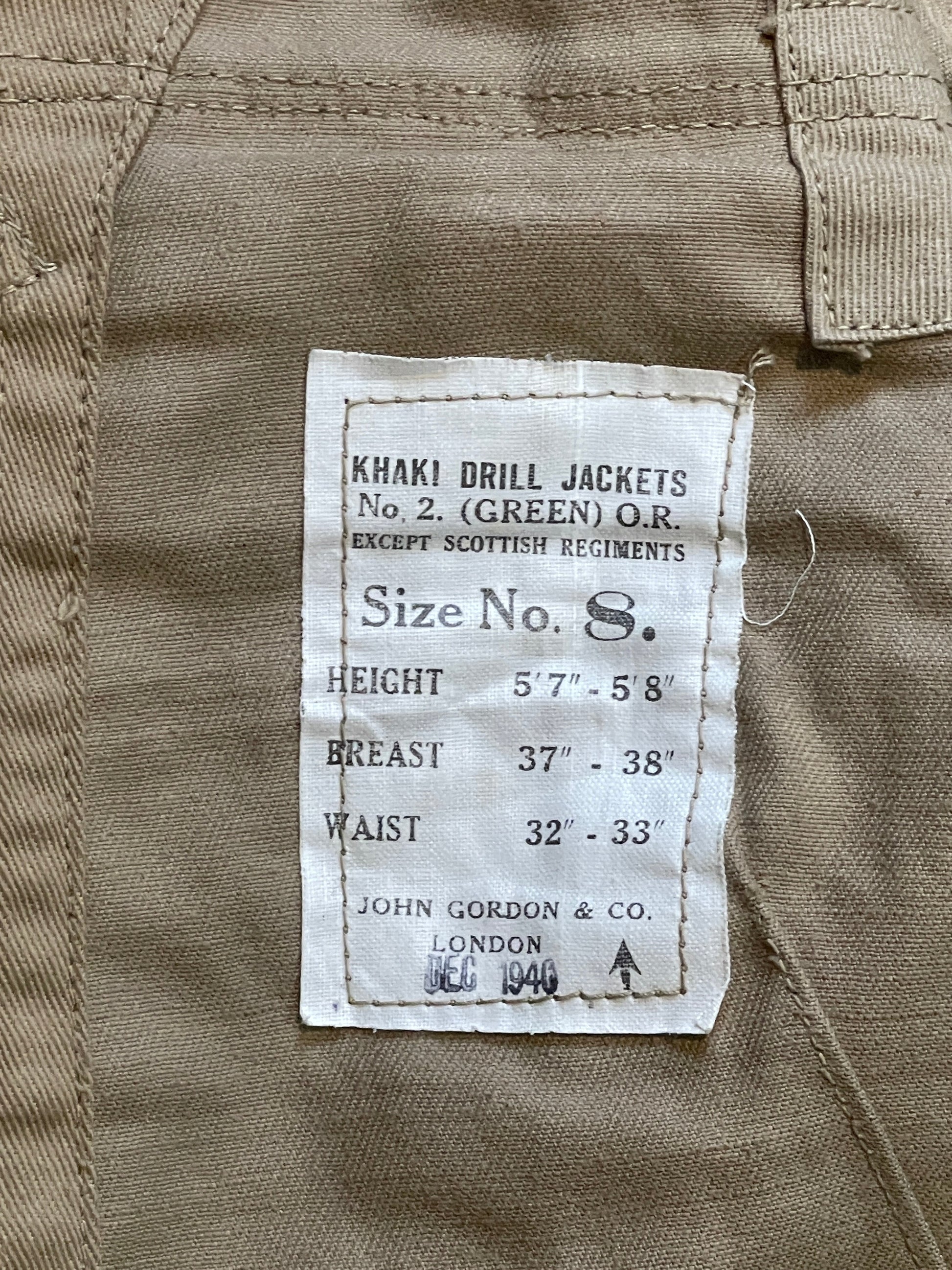 Khaki Drill Jacket No2 Green OR Size 8