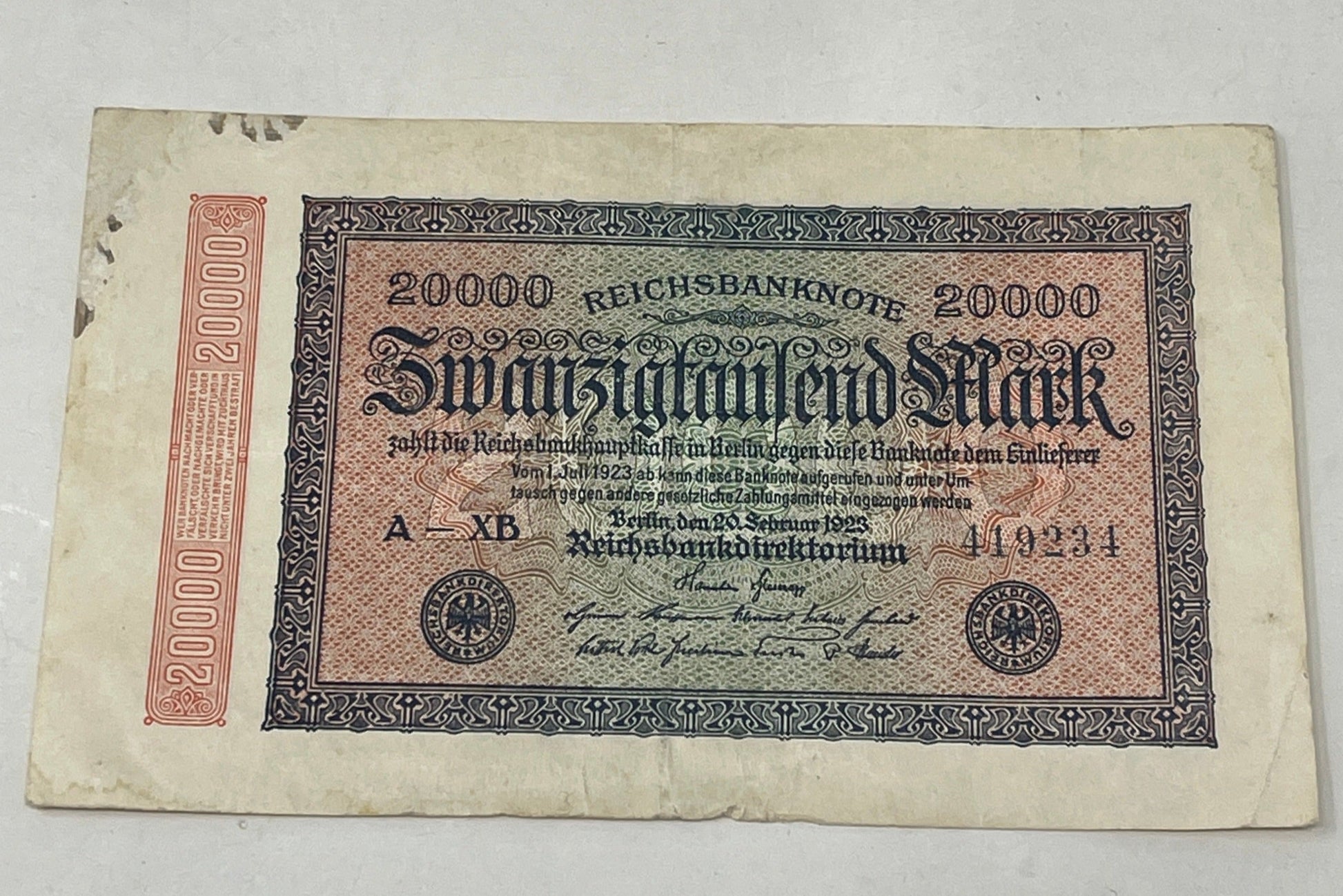 Reichsbanknote Zwanzigtausend 20000 Mark