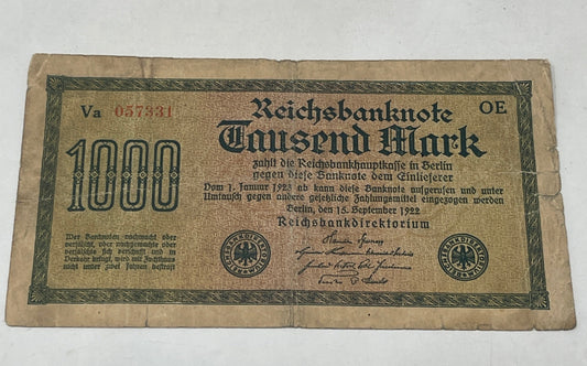 Reichsbanknote Tausand 1000 Mark