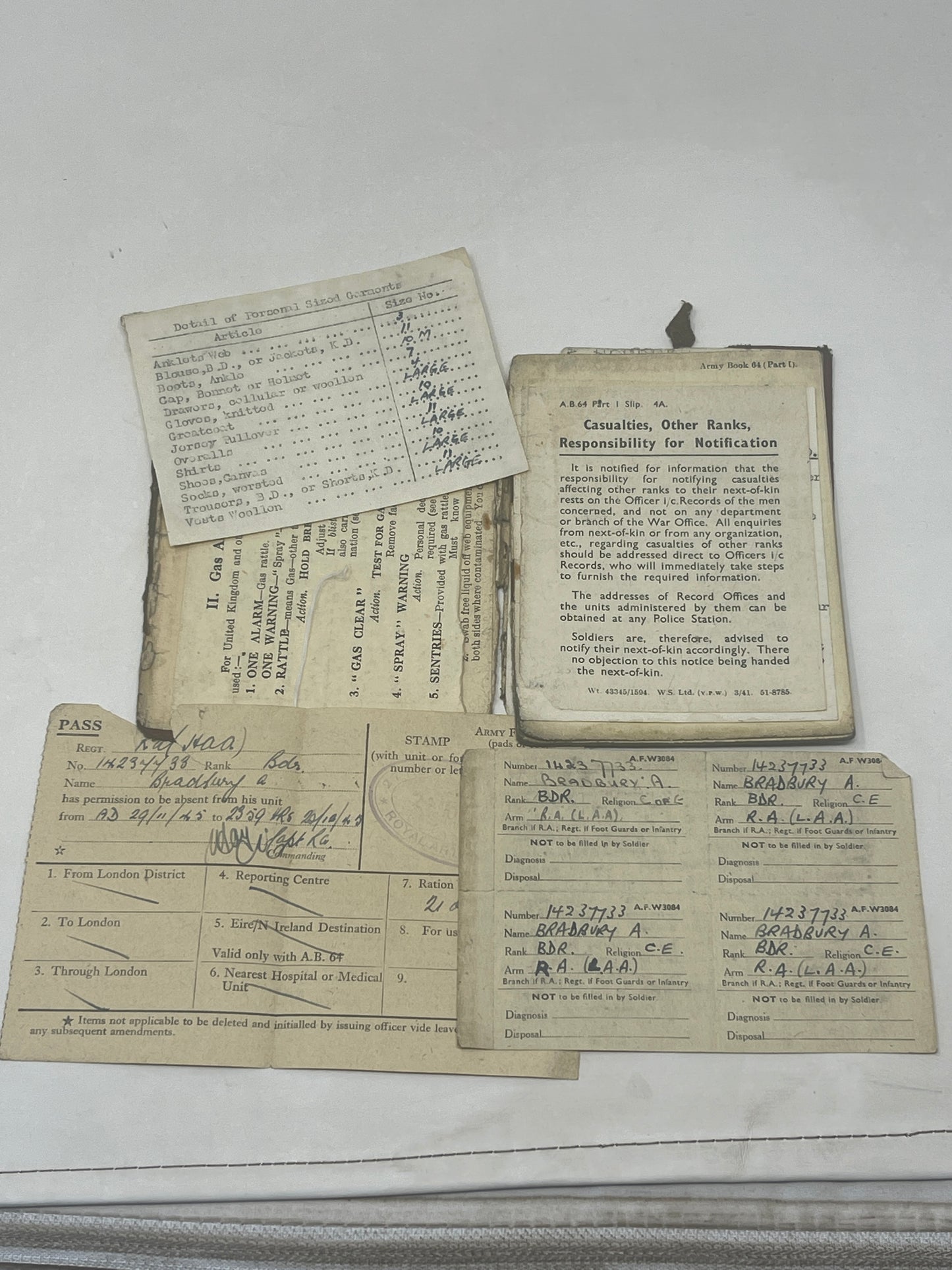 WW2 Military Service Book & Papers relating to A Bradbury