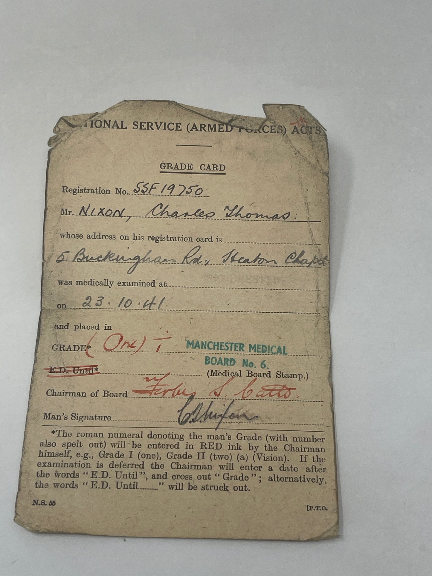 WW2 National Service Grade Card & Misc Paperwork